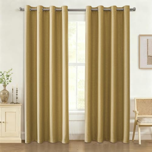 Ystyle Verdunkelungsvorhänge mit Ösen 2er Set, 140×180 cm, Gelb | Blackout Curtain Leinenoptik Effekt, Thermogardine Kälteschutz, Moderne Gardinen Blickdicht für Wohnzimmer Schlafzimmer