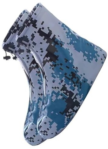 Tarnung, Wasserdichte, Regensichere Schuhüberzüge, Wiederverwendbare Silikon-Überschuhe Mit Reißverschluss, Rutschfeste Regenstiefel-Abdeckung für Radfahren, Outdoor, Camping ( Color : Camo blue , Siz
