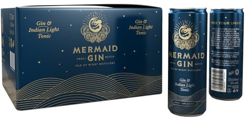 Mermaid Gin - Smooth Yet Complex, Refreshing & Invigorating London Dry Gin - Vegan & Gluten Free (12 x 250ml Cans)