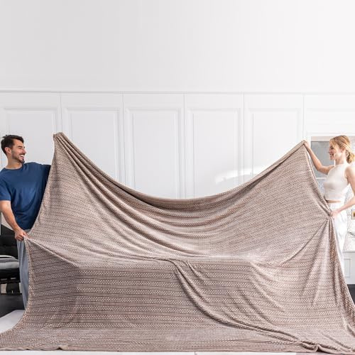 Serenhom Weiche, gemütliche Fleecedecke, 308 x 35 cm, nahtlos, übergroße King-Size-Decke, 3D-Jacquard, dekorative riesige California-Kingdecke, extra groß für Bett, Sofa, Couch, Reisen, Taupekette