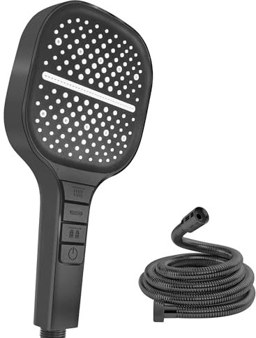 Duschkopf mit Schlauch 7 Strahlarten Handbrause Dusche Wassersparend, 1.5m Schlauch, 13cm Groß, Antikalk-Funktion, Hochdruck, Chrom, Schwarz