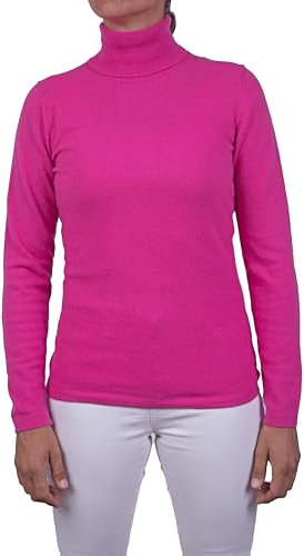 Maglia Collo Alto Donna Misto Cashmere Dolcevita Made in Italy (L, Fucsia)