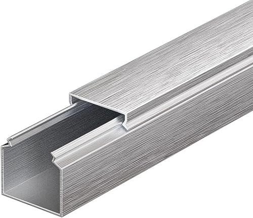 HAODAGE Kabelkanal 2 x 1 m elektrischer Kabelkanal, Kabelkanal aus Aluminiumlegierung, Silberne dekorative Kabelabdeckung, Kabelabdeckungskanal, Bodenformlösung, selbstklebende-80 * 40mm