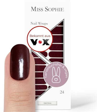 Original Miss Sophie Nagelfolien I 24 ultra-dünne Nagellack-Streifen einfarbig Dark Cherry I Für Finger- & Fußnägel I Hält auf Natur- sowie lackierten, Acryl-, Gel- & Shellac-Nägeln