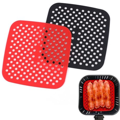 WeddHuis 2 Pezzi Accessori Friggitrice Ad Aria Silicone Forma Accessori Doppio Strato Friggitrice Ad Aria Silicone Forma Rivestimento Silicone Accessori Friggitrice (Nero + Rosso)