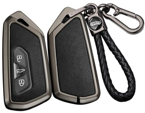 ontto Autoschlüssel Hülle Passt für Ford Tourneo Connect EcoBoost Titanium 2022-2025 Schlüsselhülle für VW Golf 8 Fernbedienung Cover Leder Schlüsselgehäuse Schlüsselanhänger 3 Tasten-Schwarz