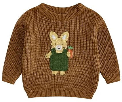 Geagodelia Baby Boy Girl Easter Jumper Little Kids Bunny Knitted Sweater Long Sleeve Knit Pullover Tops Easters Outfits (Brown, 18-24 Months)