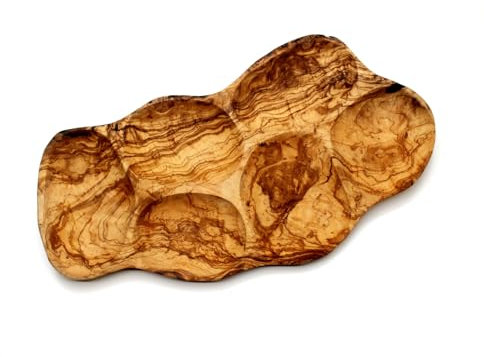 DAGDEG Piatto da spuntino in legno d'ulivo, 6 scomparti, ciotole per snack, piatto da portata in legno, piatto da portata a mano