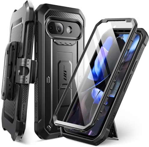 SUPCASE Outdoor Hülle für Google Pixel 9A, 360 Grad Handyhülle Bumper Case Robust Schutzhülle Cover [Unicorn Beetle Pro] mit Displayschutz, Ständer und Gürtelclip für Pixel 9A 2025 (Schwarz)