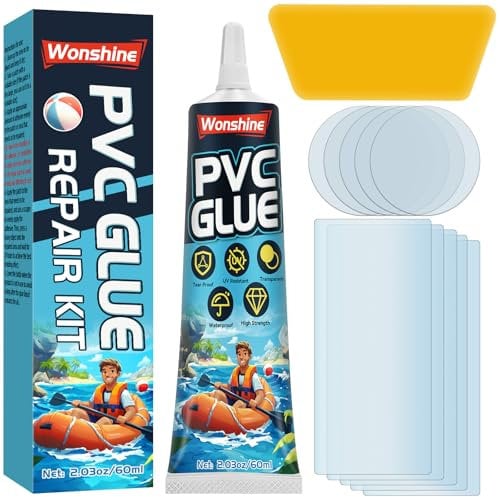 Wonshine Paddling Pool Repair Kit Waterproof, Hot Tub Repair Kit Clear for Inflatables, Air Bed, Air Mattress, Boat Kayak, Swimming Pool, Tent, PVC Glue 60 ML