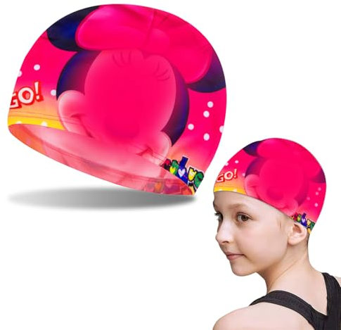 Cuffia Piscina Bambino, Cuffie Piscina Bambini Minnnie, Cuffia da Nuoto Unisex, Cuffia da Nuoto da Cartone Animato per Studenti per Bambini