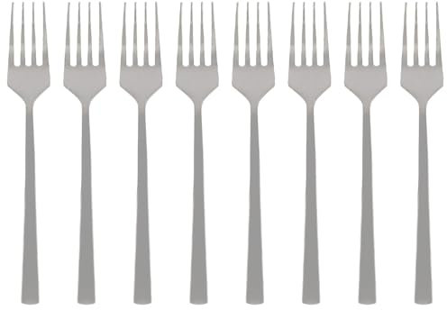 Argon Tableware Silver Stainless Steel Cake Forks Set of 8-15cm Dessert Forks for Pastries, Cakes and Sweet Treats - Elegant Modern Cutlery with Durable Rust-Resistant Finish for Dining and Parties