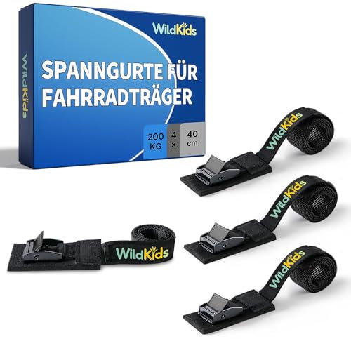Kurze Spanngurte für Alle Fahrradträger Geeignet | 4 Stück | Länge 40 cm | Breite 20 mm | 200 Kg Belastbarkeit | Klemmschloss, Spanngurt für Dachträger, Fahrrad, E-Bike, Fahrradträger
