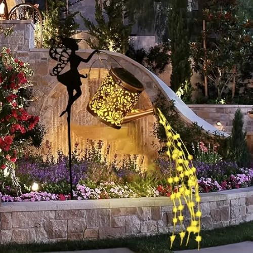 Luz solar para regadera, luces solares de jardín con 36 luces LED, metal retro, impermeable, para jardín, patio, camino, farol, decoración de plantas (elfo)