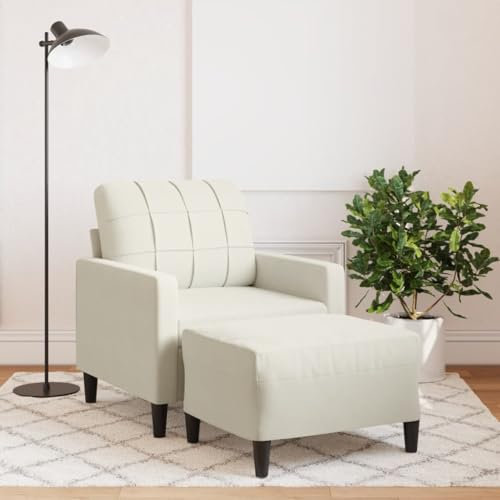 MOBCANT Sessel mit Hocker Creme 60 cm Samt Wohnlandschaft Couch Couchgarnitur Schlafsofa für Wohnzimmer Empfangsraum Büro Wohnung