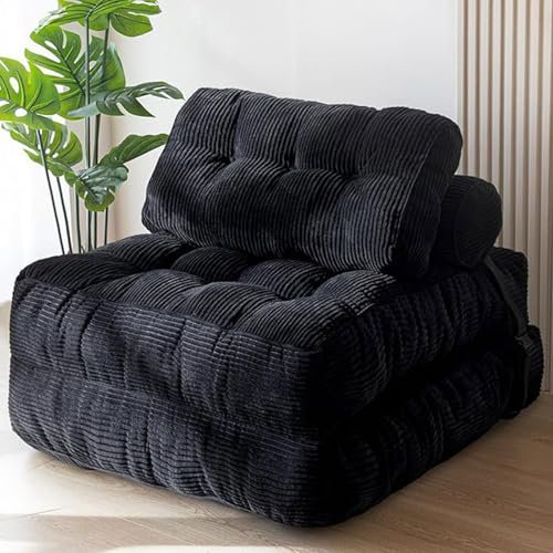 Klappes Sofa Bett, Cabrio -Schläferstuhl mit kissenfaltbarer Matratze mit Rückenstütze, Futon -Couch -Bett mit abnehmbaren Armlehnen, Knochenloses Couch Black Without armrests