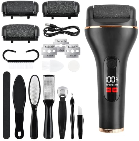 Lima Electrica Pies Durezas, Quita Durezas para Pies Electrico, Lima Pies Durezas Recargable 2 Velocidades, Kit Pedicura Electrico con 3 Rodillos para Talones Agrietados Eliminar Piel Muerta (Negro)