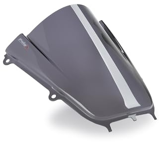Puig 22284F Z-Racing Windscreen; aerodynamic design with double height; improves rider protection; made of high-impact acrylic; TÜV approved; easy installation, Dark Smoke