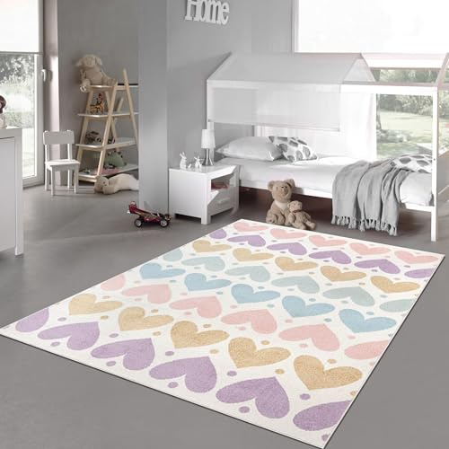 Teppich-Traum Kinderteppich Herzmuster Pastell Weich 120x170 cm | Weich und pflegeleicht, robust, allergikerfreundlich, strukturierte Oberfläche und für Fußbodenheizung geeignet