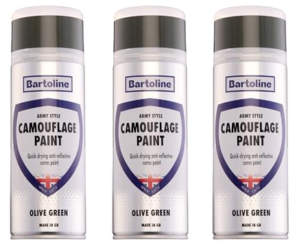 Bartoline 3 Pack Camouflage Spray Paint Olive Green 400ml Matte Finish – UV & Corrosion Resistant Multi-Surface Camo Paint for Vehicles, Gear, Outdoor and DIY Projects