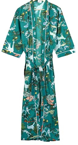 INDACORIFY Damen-Kimono-Bademantel, leichter Strandmantel, leichter Boho-Bademantel, langes Kleid aus 100% Baumwolle
