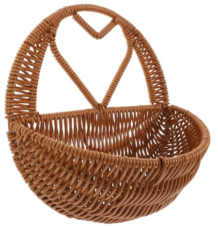 LOLIPPYY Woven Hanging Basket Outdoor Storage Planter Large Wall-mounted Organizer Basket for Garden Patio Decoration Brown Heart-shaped