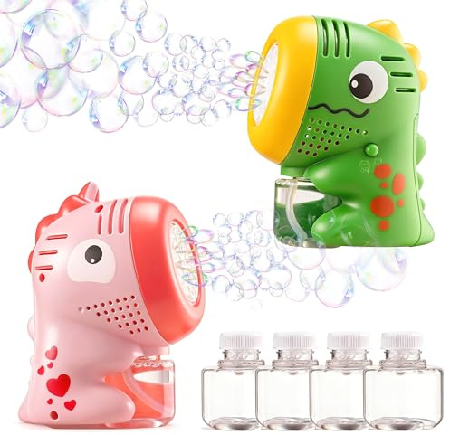 2 Mini Seifenblasen Pistolen für Kinder mit 4 x 50ml Seifenblasenflüssigkeit, Seifenblasenpistole für Indoor & Outdoor Spiele, Sommer Themed Party, Geburtstag, Party Favors(Rosa + Grün)