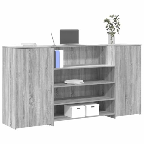 XHNIFBN Empfangstheke 200x50x103,5 cm Grau Sonoma Holzwerkstoff mit integriertem Tresen Modernes Design Robuste Struktur für Büro Hotellobby Praxis Salon