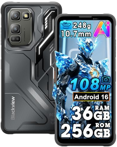 Blackview FORT 5 Rugged Smartphone Android 16, 36GB+256GB/TF 2TB telefono Al, 6.78 FHD+120Hz, 108MP+50MP Visione notturna, 5000mAh Ricarica wireless 15W, Telefono indistruttibile IP69K/NFC/OTG/Nero