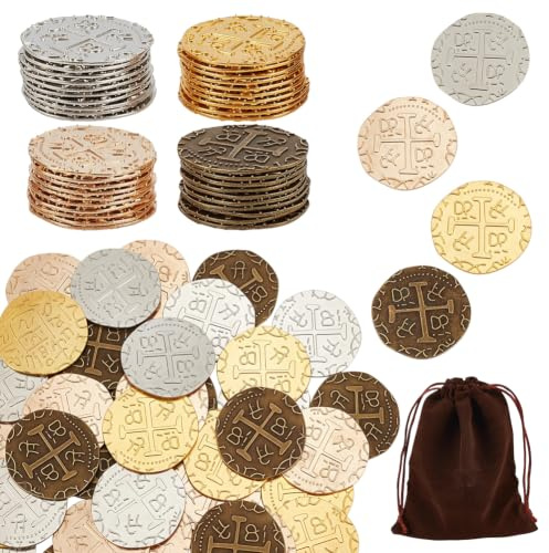 HOBBIESAY Spiele 40 Piraten Gold Schatzmünzen Set Replik Spanische Dubloone für Piratenparty Dekorationen Gastgeschenke Piraten Schatztruhe für Halloween Abenteuer Themenparty Requisiten Dekoration