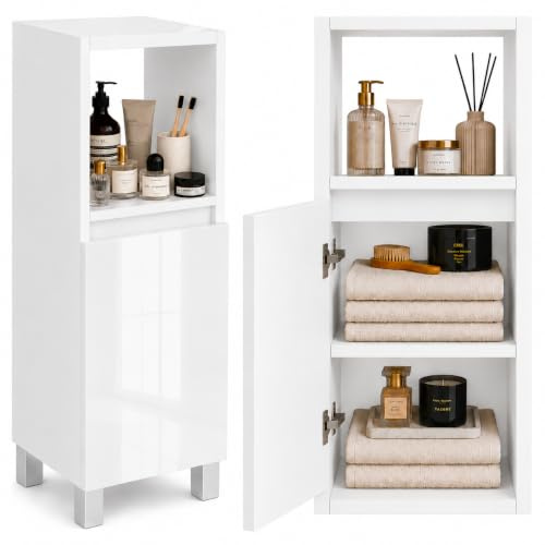 paplinskimoebel 3 Ripiani Scaffale da Bagno Autoportante Bianco Lucido | 85 x 28 x 25 cm, Ariza , Fronti in MDF Lucido 18 mm, Soft Close, Piedini Regolabili