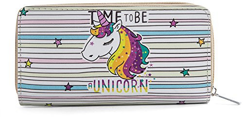 DonDon Geldbörse Damen mit Reißverschluss Portemonnaie Geldbeutel Damen Kinder Mädchen Einhorn Unicorn Muster Time to be