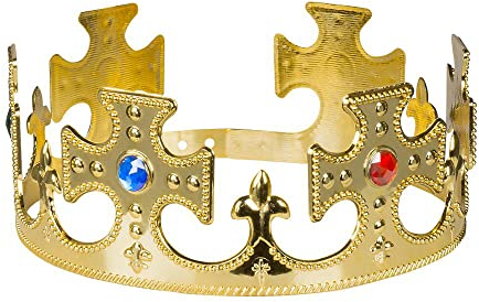 Boland 01318 - Krone König, 1 Stück, Einheitsgröße, verstellbar, Gold mit Schmucksteinen, Verschluss, Kunststoff, glänzend, Königin, Prinz, Prinzessin, Märchen, Adel, Accessoire, Kostüm, Karneval