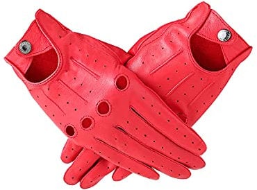 LIBO Lederhandschuhe, dünn, ungefüttert, volle Finger, Retro-Sporthandschuhe für Männer und Frauen, ohne Touchscreen - Rot - 8.5