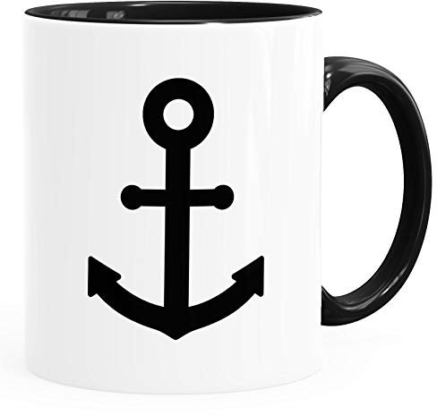 Moonworks® Kaffee-Tasse Anker Aufdruck maritimes Motiv Geschenk für Nordlichter Segler Inner-Schwarz Keramik-Tasse