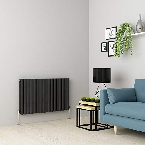 Warmehaus Horizontal Column Radiator Oval Panel Double Anthracite 600 x 1000mm - Modern Central Heating Space Saving Radiators - Perfect for Bathrooms, Kitchen, Hallway, Living Room