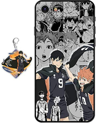 Staremeplz Hülle für iPhone 7/8/iPhone SE 2022 Anime Handyhülle [Mit Schlüsselbund] Cartoons Volleyball Junior Silikon Sanft Bumper Case Hülle für iPhone 7/8/iPhone SE 2020