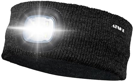 ATNKE LED Beleuchtetes Stirnband, Wiederaufladbare USB Lauf Stirnbänder mit Licht Extrem Heller 4 LED Lampe Winter Warme Stirnlampe für Herren und Damen Geschenke/Dark Grey