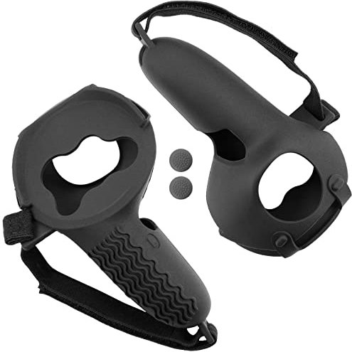 Geekria Touch Controller Grip Cover kompatibel mit Oculus Quest 2, VR-Anti-Throw-Griff, Silikonhülle mit Verstellbarer Handschlaufe, Controller-Kappen (schwarz, 1 Paar)