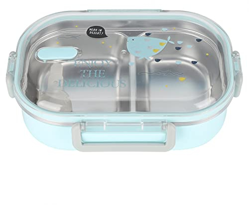Fiambrera, 710ml 2 Compartimentos Con Aislamiento Térmico Contenedores de Almuerzo para Alimentos Calientes, Fiambrera Bento Portátil para Niños Adultos, Almacenamiento de Alimentos Fríos(Azul)