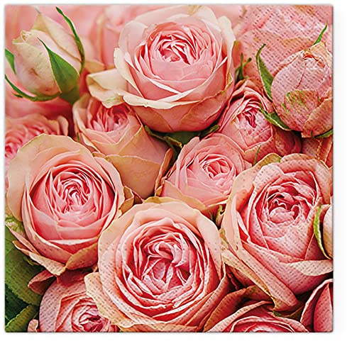 Tete a Tete 3Ply Pastel Flowery Tissue Paper Napkins Decoupage Serviettes 33cm x 33cm - Pack of 20 (Lots of Roses)