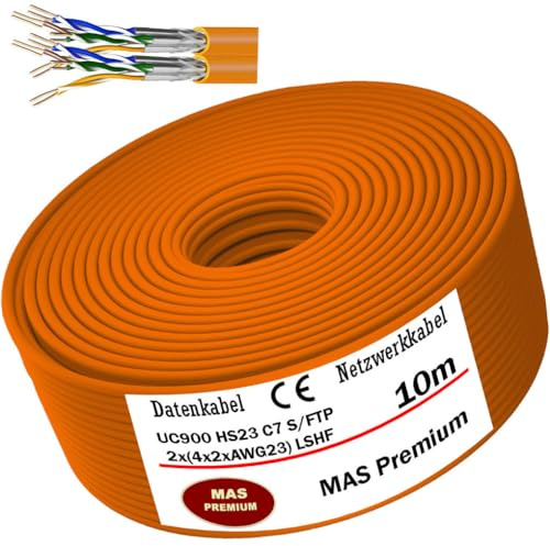 MAS Premium CAT 7 oder CAT 7 A Datenkabel von 5m bis 500m Netzwerkkabel Installationskabel Halogenfrei Kommunikationskabel Verlegekabel LAN Kabel (UC900 8X2XAWG23 OR, 10m)