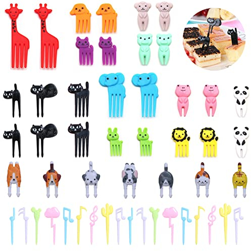 VEGCOO 51 Stück Food Picks Obstgabeln für Kinder - Spieße Mini Gabeln Süße Mini Zahnstocher Dessertobst Mittagsparty für Erwachsene