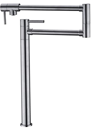 Pot Filler Faucet Deck Mounted with Extension Shank, Solid Brass Folding Kitchen Sink Faucet, Brushed Nickel