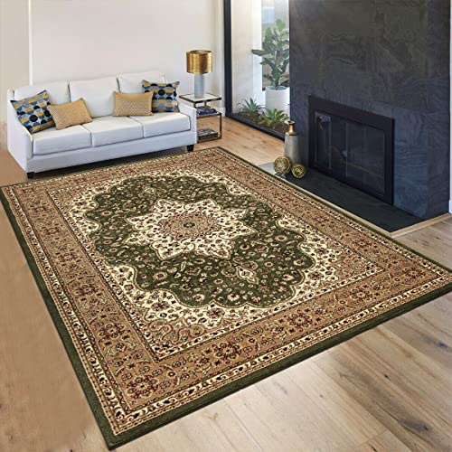 Householdfurnishing Vintage Traditional Non Slip Rug Bedroom Living Room Carpet Mat Runners Floral Pattern Wide Area Persian Style Rugs (240 x 320 cm - X Large Rug, Green)