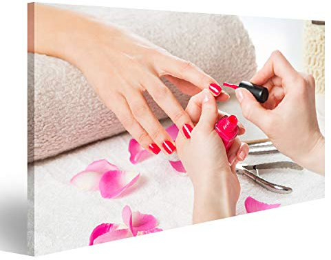 Bild auf Leinwand Anwendung Rosa Nagellack Closeup Shot Kosmetikerin Salon Frauen Close Up Frauen Hand Nagellack Bilder Drucke Kunst Poster Wandbild
