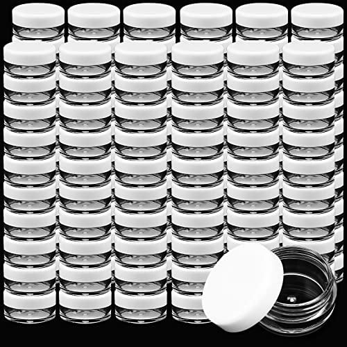PINGEUI 100 Pcs 5ml /5g Cosmetic Pots, Empty Round Cosmetic Containers with Lids, Mini Sample Containers Pots Travel Pots for Creams, Nail Polish, Lip Balm, Glitter, Art Crafts