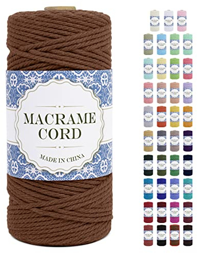 Uiopa Corde Macramé 3mm x 100m Ficelle Macramé Naturel Cordon Coton Fil Macramé 3mm Cordelette pour Suspension Murale Tressée de Plante Rideau Bricolage Décoration Intérieure Boho (Caramel)