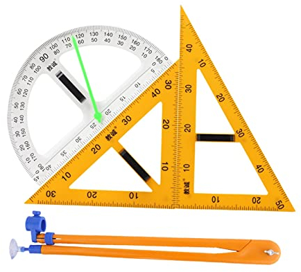 Colcolo Mathematik-Lineare Geometrie Set Lineale Winkelmesser Kompass, 4 Stück Großes Zahlen-Set Mathematisches Werkzeug, Winkelmesser-Lineal, Lehrmaterial für Schüler Lehrer Architekten Ingenieure