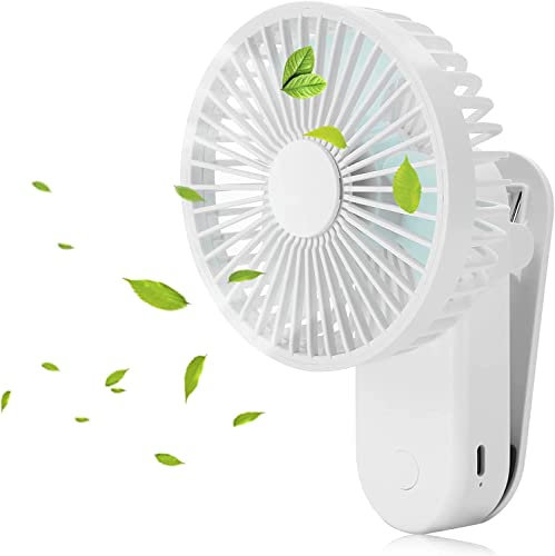 KONPWAY Portable Mini Clip on Fan, 2400mAh Rechargeable USB Battery Operated Stroller Fan with Magnetic - White
